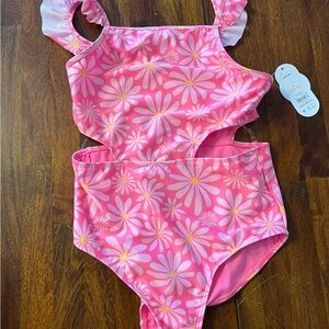 Girls 10/12 Pink Floral One-Piece Swimsuit